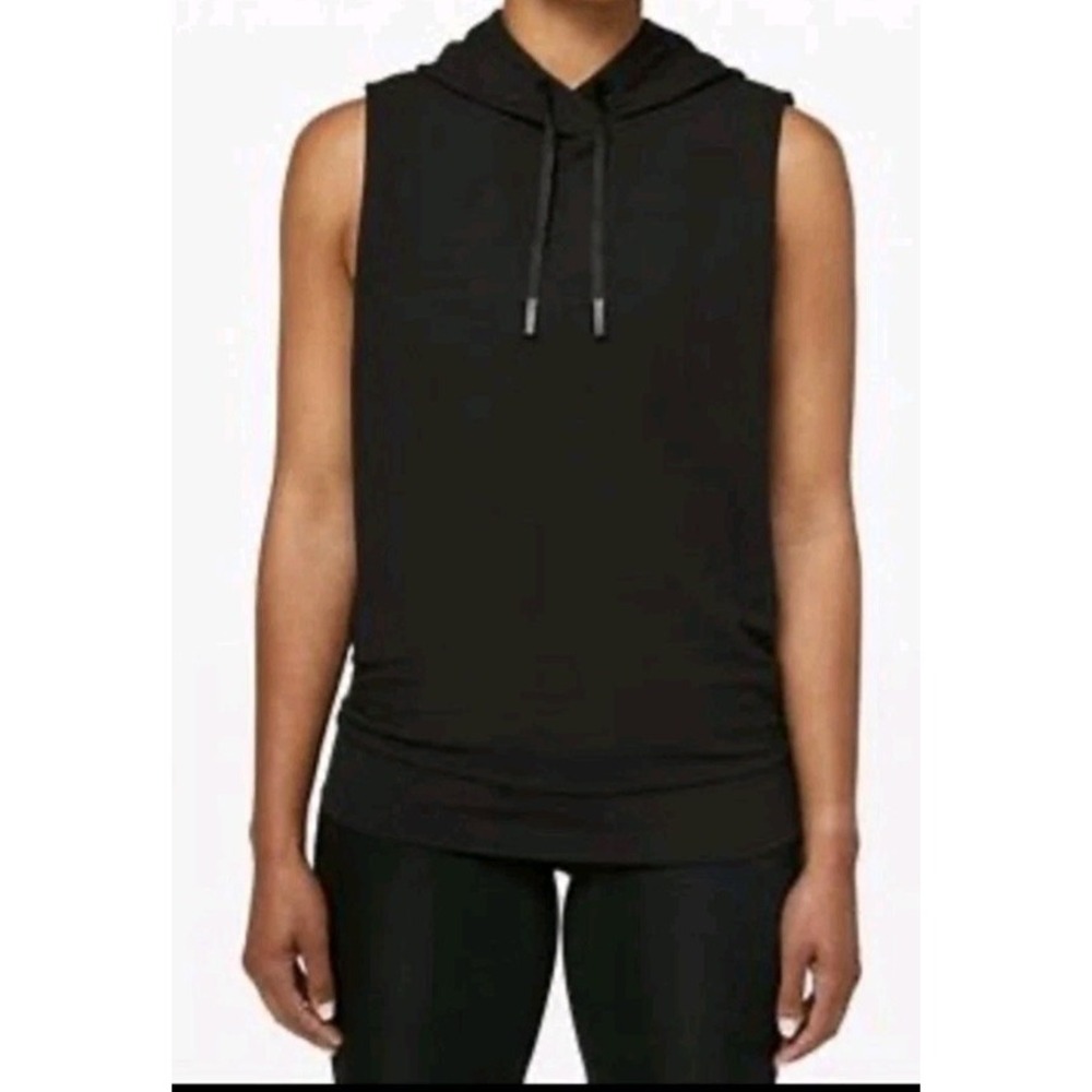Lululemon Women Stronger As One Black Run Gym Athleisure Sleeveless Hoodie Sz 12